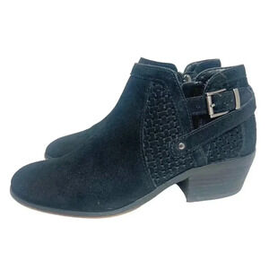 Vince Camuto Pamma Black Suede Booties Gold Buckle Women's Size 6.5